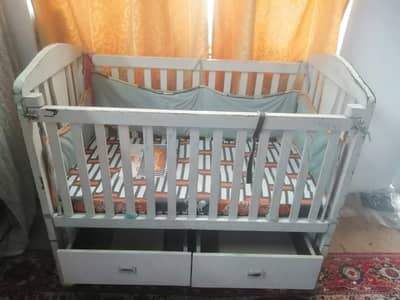 Baby Cot | White Wooden Baby Cot with Mattress