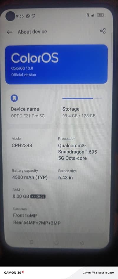 OPPO F21 Pro panel changed
