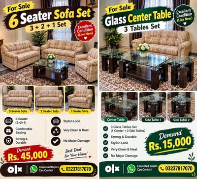 Title: 6 Seater Sofa Set 3+2+1 in Excellent Condition