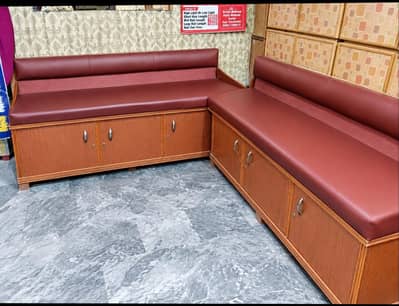 Wooden L-Shaped Sofa with Storage Cabinets | For Sale