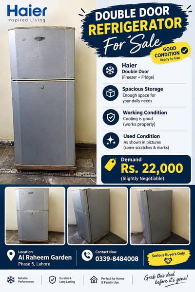Haier Double Door Refrigerator for Sale – Rs. 22,000