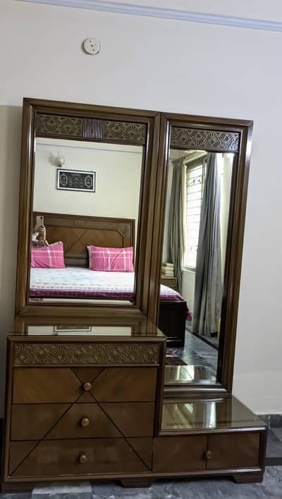 Premium Walnut Wood Dressing Table with Double Mirrors - Lahore