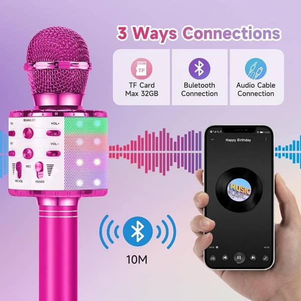 WS-858 3-in-1 Portable Bluetooth Karaoke Microphone & HiFi Speaker | Wireless Handheld KTV Mic, Music Player, Voice Recorder | USB Data Cable Charging, AUX, SD Card Support for All Smartphones & Smart TVs