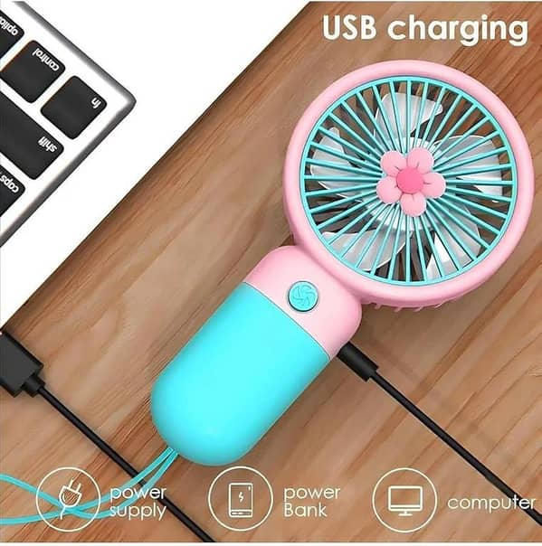 Premium 3-Speed Rechargeable Mini Handheld Fan with Fast Type-C Charging & Mobile Stand – Powerful Cooling in Aesthetic Flower Design