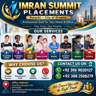 Maids , Couple , House maid , Baby Sitter , Nurse, Nanny , Drive, Chef