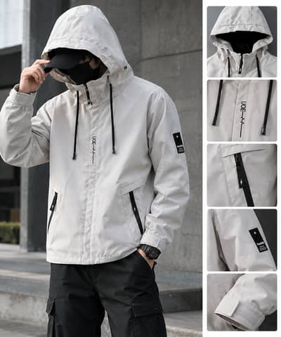 **Men’s Light Gray Hooded Jacket – Modern Casual Style*