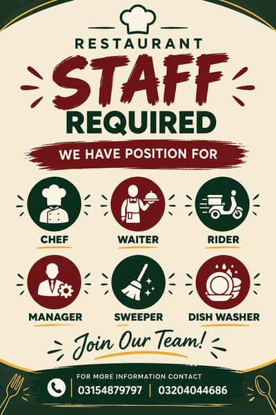 Need Chef, waiter and kitchen staff near pine avenue