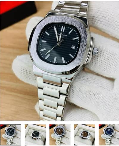 patek philipe blue dail silver chain
