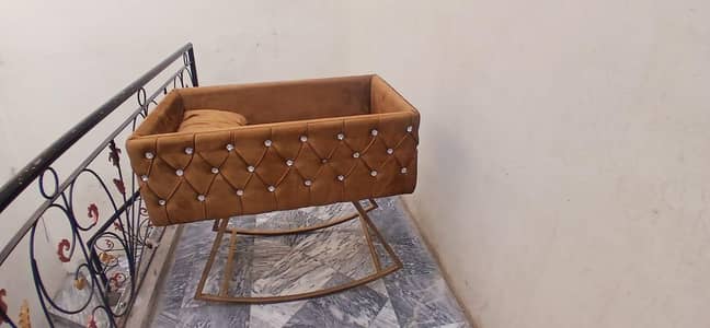 Baby swing camel color  velvet  steel stand fream