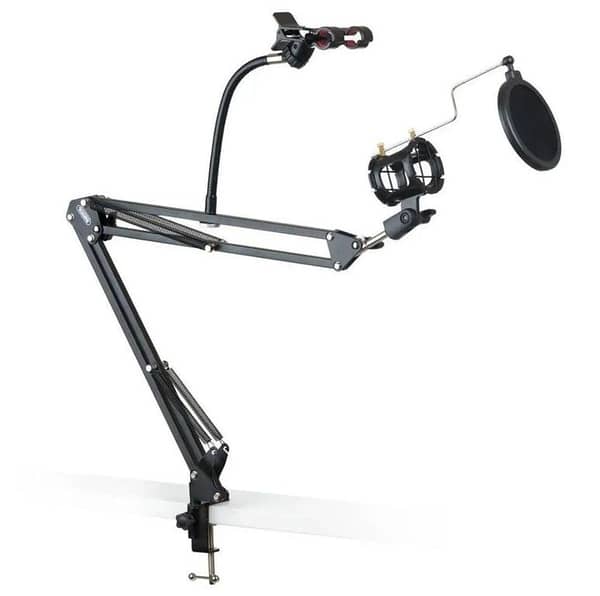 Scissor Arm Stand for Mobile & Microphone with Mini Pop Filter and Mic Support