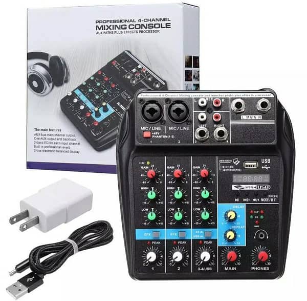 4 Channel Usb Bluetooth Studio Audio Mixer Stage Live Mixing Console Amplifier