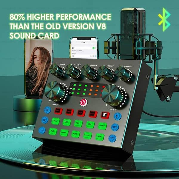 V8s Sound Card with 2 mics input  for Live Streaming & Karaoke