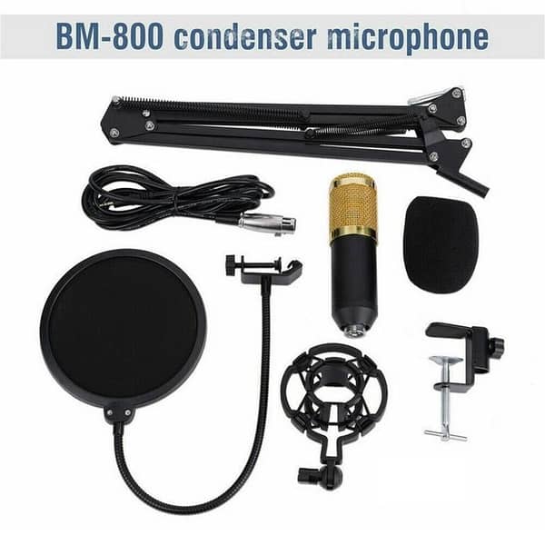 Bm800 Condenser Microphone Kit (Black) with Pop Filter and Stand
