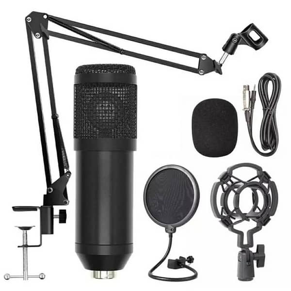 Bm 800 Condenser Microphone (Full Black) Kit with Pop Filter and Arm Scissor Stand