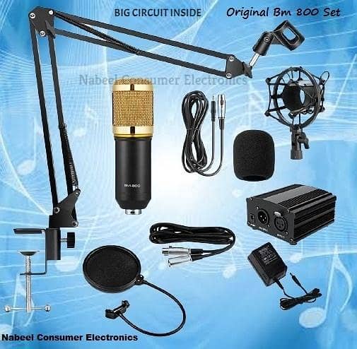 BM 800 Condenser Microphone Complete Kit – with Pop Filter, Adjustable Arm, and Phantom Power with XLR Cable