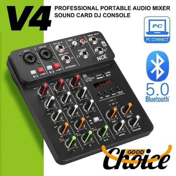 4 Channel V4 Audio Mixer Pc Recording Live Sound Amplifier Console
