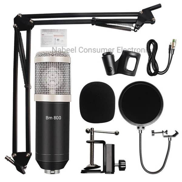 Bm 800 Condenser Microphone Kit with Pop Filter and Adjustable Arm Scissor Stand