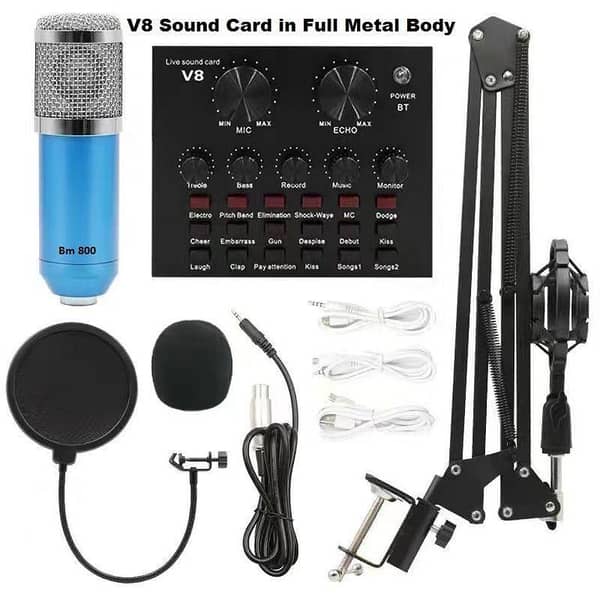 BM 800 Condenser Microphone with V8-S Sound Card and Microphone Stand