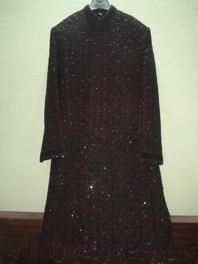 sherwani mahroon  cut dana