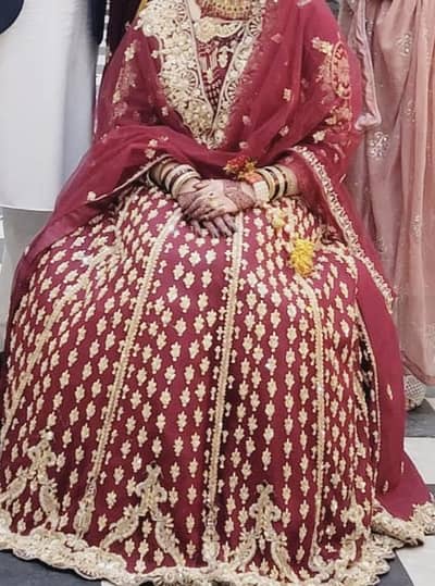 Beautiful Maroon Bridal Lehnga with Golden Embroidery – Wedding Wear