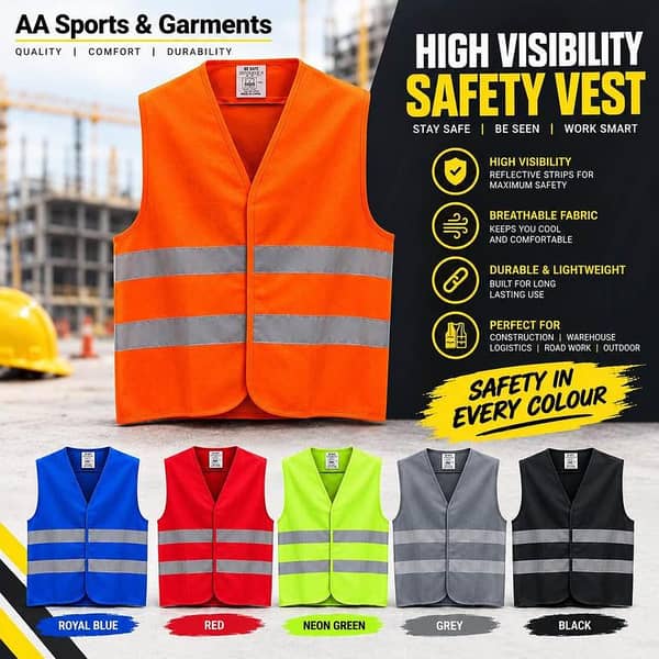 Safety Jacket Reflective | 120g High Quality | High Visibility Safety Vest | Reflective Work Jacket | Construction Road Safety Vest | Industrial Safety Vest