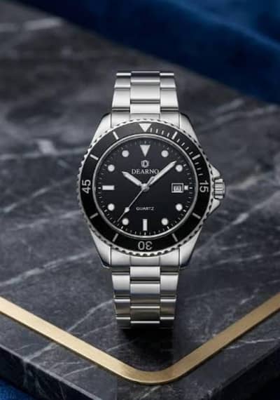 Men's stainless steel chronograph watch black dial