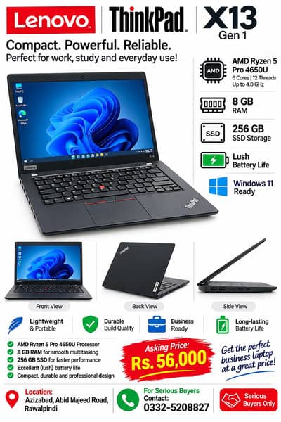 Lenovo ThinkPad X13 Gen 1 | Ryzen 5 Pro | 8GB RAM | 256GB SSD