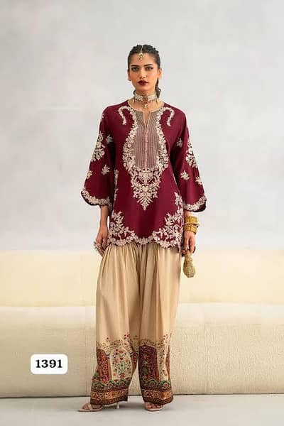 Maroon Silk 2 Piece Unstitched Party Wear Suit