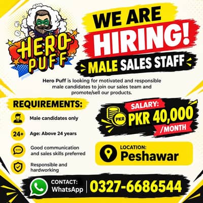 Title Male Sales Staff Required in Peshawar | Salary 40,000