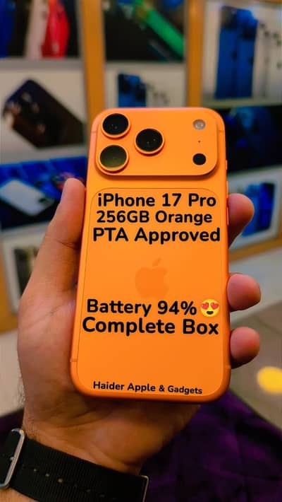 iPhone 17 Pro 256GB Orange PTA Approved 94% Battery Complete box