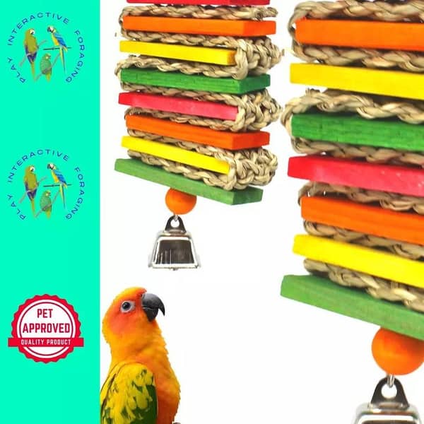 UK Bird Toys Seagrass Zig Zag Cage Conure Chew Parrot Parakeet Shred Pet Bird Parrot Swing Chewing Toys-Natural Wood Blocks Parrot Tearing Cage Toys Ideal for Budgie Parakeets Cockatiels Cockatoo Love Birds Finch Conures African Grey