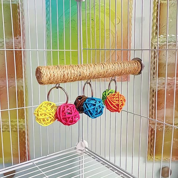 UK Bird Toys Parrot Perch Parrot on The Pole Nestling Stand by The Pole Birdcage Entertainment Additions Bird Chewing And Climbing Toys Used for Exercising The Claws And Beaks of The Birds Colored woolen Ball