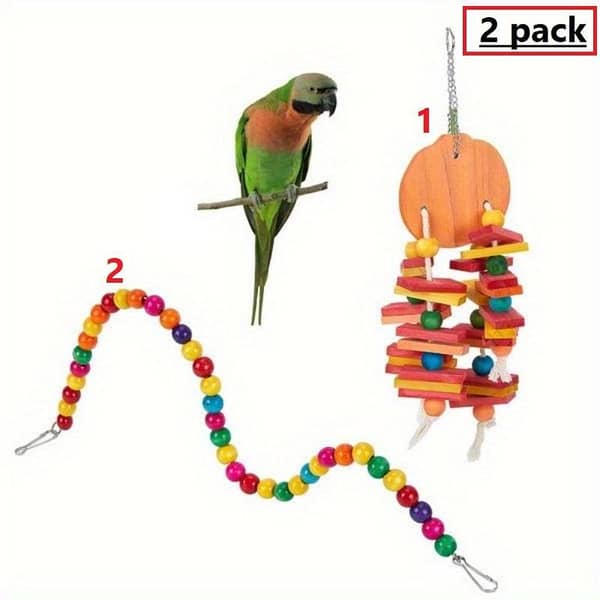UK bird toys 2pcs 2 Style Wood Parrot Chew with Iron and Rope Mixed Color 1pc/style, Parrot Accessories, Bird Chewing Toy, Natural Wood Design Bird Toy, bird ladder rope, Naturals Rope Wooden Ladder Bird Toy Ladder Toy for Parrots Pet Hamster Bird
