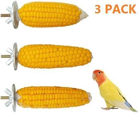 UK Bird Toys 3 pack Bird Perches, Parakeet Cage Accessories,Natural Mini Corn Standing Perch Chew Toy, Bird Toys for Budgies, Cockatiels, Lovebirds, Green Cheeks, Small to Medium Birds