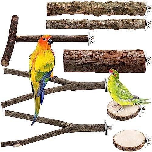 UK bird toys Set of 8 Natural Wood Bird Perches, Bird Parrot Stand Platform, Parakeet Toys Stand Branches Bird Cage Accessories for Small Birds Conure, Chinchilla, Parakeet, Budgie, Cockatiel