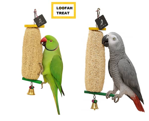 UK bird toys Playful Mesh Hanging Chewable LOOFAH TREAT Toy for Big Birds, Macaw, African Grey Pet Toy, Parrot, Alexandrine, Budgies, Hamster Cage Accessories, Resting Toy & Wooden Training Aid for Bird & Parrots