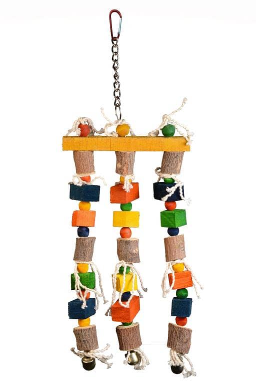 Bird Parrot Hanging Chewing Toy, Natural Wooden Perch Slices, Colorful Wooden Blocks and Beads Dyed with Food Color Bite Toy, Best for Small, Large and Medium Parrots and Birds, Cage Decoration