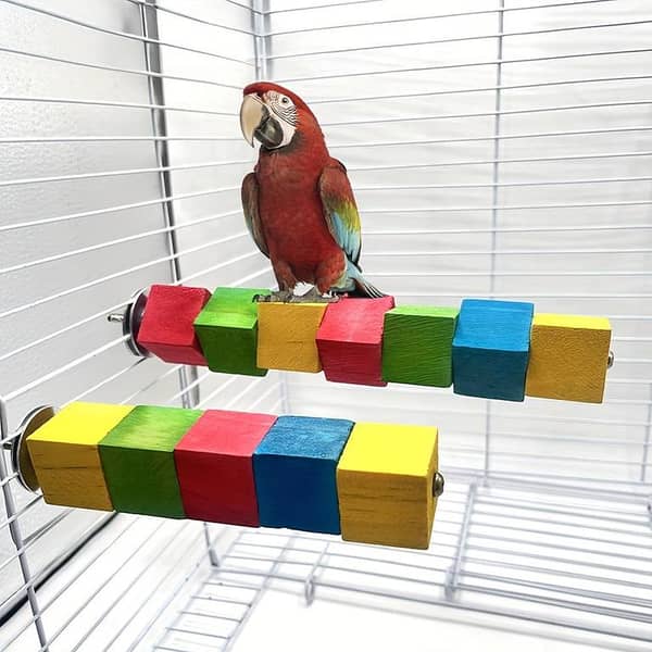 UK bird toys  Wooden Colorful Blocks, Bird Claw Perching Stand, Puzzle Bird Parrot Hanging Chewing Toy, Natural Wooden Perch Slices, Rope, Multicolor Blocks Wooden Beads Bite Toy, Best for Large and Medium Parrots and Birds natural wooden bird cage toys