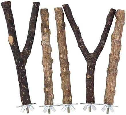 UK bird toys 5 pack Natural Bird Wood Perch Set, Wooden Parrot Stand Platform Playground, Bird Cage Perch Stand Toy, Training Branches Birds Cage Accessories for Parrotlets Cockatiel Budgie Small Sized Birds