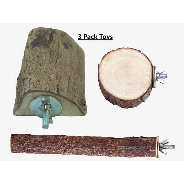 Bird Parrot 3 Toys Pack, Large Perch Platform for Cage, Round and Straight Wooden Perches Stand Rack, Best for Large, Small and Medium Parrots, Cage Decoration
