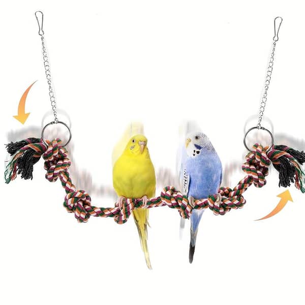 UK bird toys Sturdy Knotted Rope Bird Swing & Perch Toy with Chains - No Sharp Wires, Safe for all Parrots, Colorful Cage Accessory for Balance Training & Mental Stimulation (Random Colors)