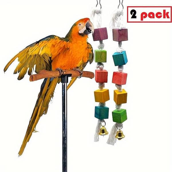 UK bird toys Parrot Toy Bird Toy Wooden Bead Bell Toy (Random Color) Colorful Wooden Parrot Chew Toy - Durable Bird Cage Hanging Gnawing Toy for Medium and Large Parrots - Pet Supplies for Teeth Grinding