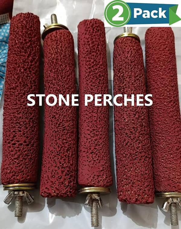 2 PACK Sandy stone perch pet Bird Parrot Stand Toy Natural purely Cage Perch Grinding Stick for Parrot Rough surfaced Chewing Toy for Beak Feet Grinding Nails Trimmed for Budgies Cockatiel Conure Parakeet Lovebirds