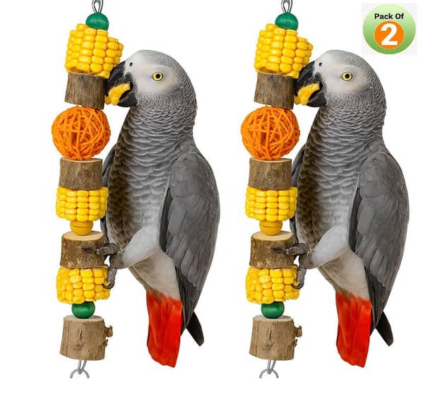 UK bird toys 2 pack Large Parrot Bird Chewing Toys - Natural Nuts Corn bead block Parrot Tearing Toy - Wooden Bird Cage Toy for African Grey, Macaws, Cokatoos, Amazon Parrots and Other Large Birds