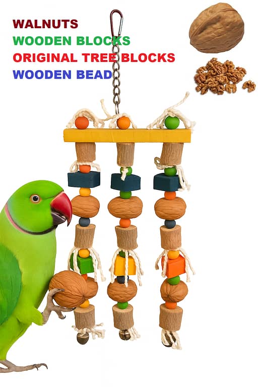 UK bird toys walnut toy Bird Parrot Wooden Hanging Toy, Natural Wooden Perch Toy, Multicolor Wooden Blocks and Natural Perch Slices, Chewing Toy Best for Large and Medium Parrots and Birds