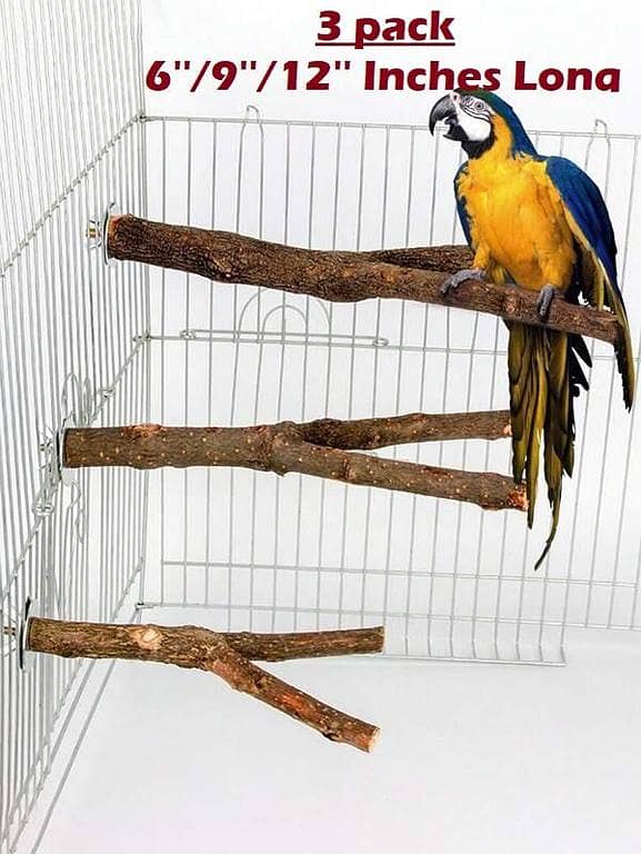 UK bird toys 3 pack Fork Bird Perch Cage Natural Wood Stand Platform Chew Toy Grinding Stick for Parrots, Cockatiels, Parakeets, Pigeon, Various Size Natural Bird Perch Stand Pole for Parrots - Durable Wooden Tree Branch Design