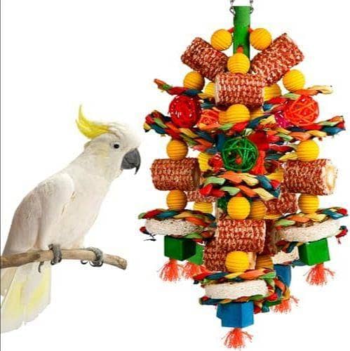 UK bird toys Bird Toys for Large Birds - Natural Corn Cob and Loofah Slices Chew Toys for African Grey Parrots, Macaws, Cockatoos, Amazon Parrot and Other Small and Medium-Sized Parrots (Colorful)