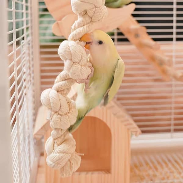 Parrot Chew & Climbing Rope Toy with Natural-Looking Spiral Design, Hanging Bird Cage Accessory with Beads/Ladder-like Sections - Durable Chewable Material for Small to Medium Parrots, Cockatiels, Lovebirds, Budgies, Finches - Mental Stimulation & Exercis