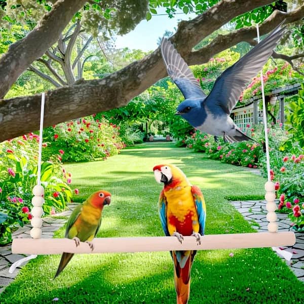 UK bird toys Large Wooden Bird Swing Toy with Beaded Chains - Durable Anti-Tangle Design for Parrots, Parakeets, Chickens & Small Birds - Indoor/Outdoor Hanging Perch & Rope Swing for Mental Stimulation & Exercise, Bird Perch Swing, Parrot Enthusiasts