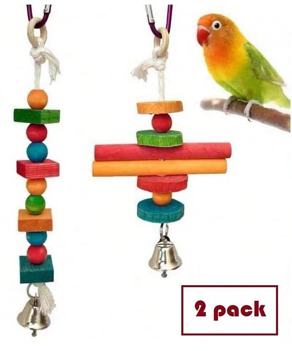 UK bird toys 2 pack rope block toy Natural Wooden Birds Parrot Colorful Toys Chew Bite Hanging Cage Balls Ropes Garden Ornament Pet Supplies Practical and Fashion